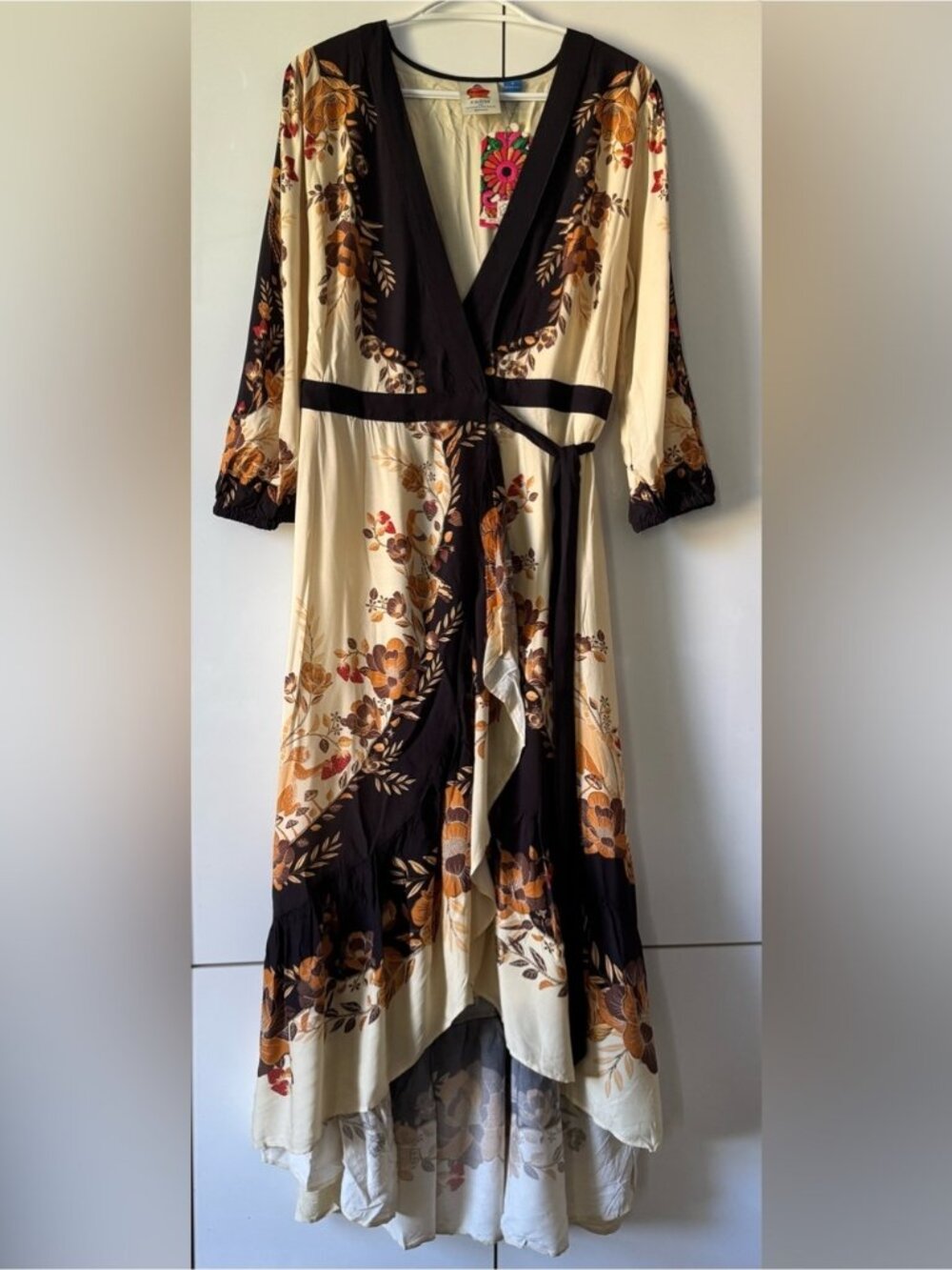 NWT Size L-  Farm Rio Long-Sleeve Floral Wrap Midi Dress (NWT US$ 268) - Picture 5 of 16